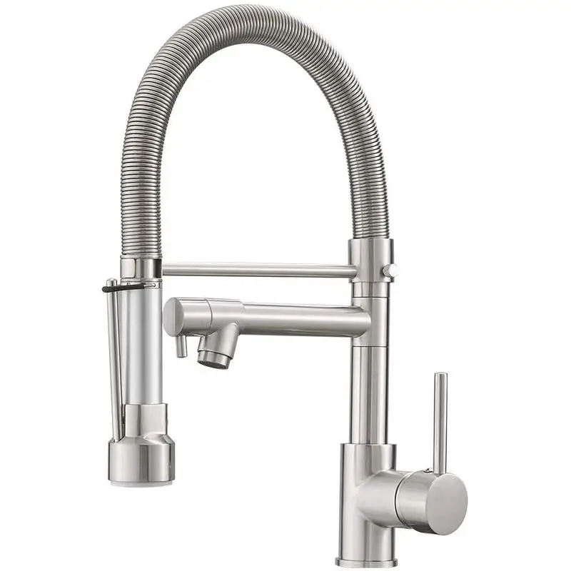 

Brushed Nickel Pull-Down Sprayer Kitchen Faucet, Commercial Style with Spring Design for Easy Access to Water