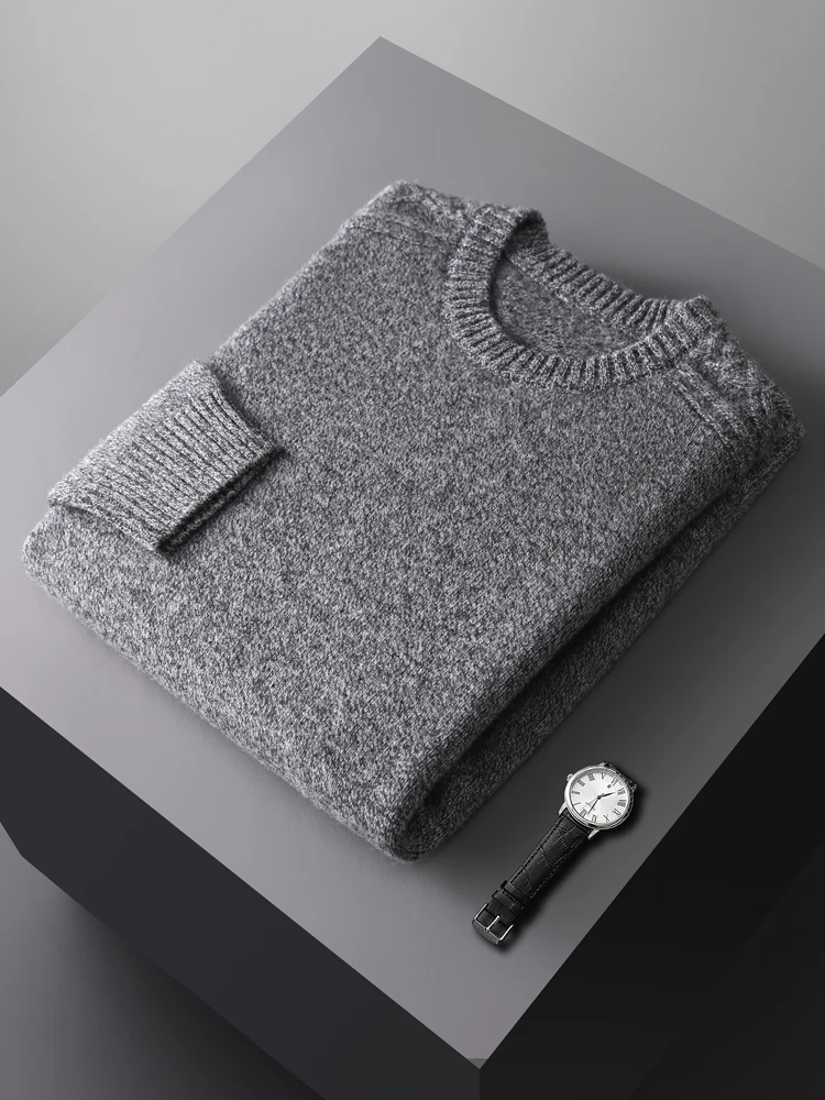 Pulôver masculino com gola redonda 100% lã pura suéter jacquard ombro caxemira outono inverno grosso retrô casual malhas roupas tops