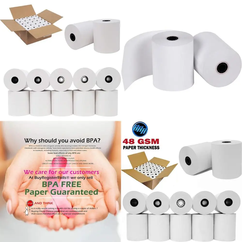 Papel para impressora de cozinha econômico de 1 camada, 3" x 150', pacote com 50 rolos