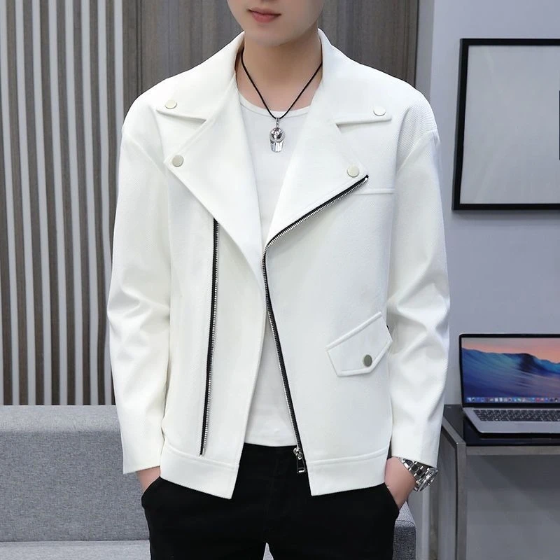 سترات بدلة رجالية ملابس بيضاء أصلية شهم جديد في معطف بسيط عتيق ملابس الربيع الصدر مع سترة رجالية بسحاب #1