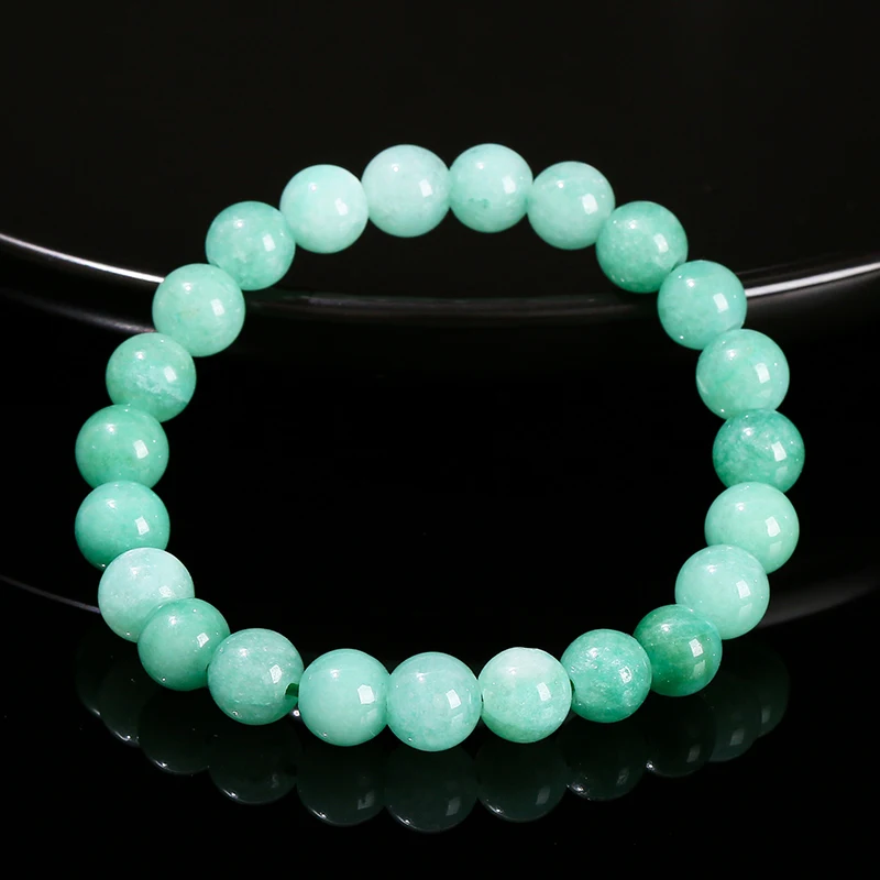 JD Natural Stone Myanmar Jade Round Bead Strand Bracelet Women Single Circle Stretch Simple Bangles Yoga Meditation Jewelry Gift