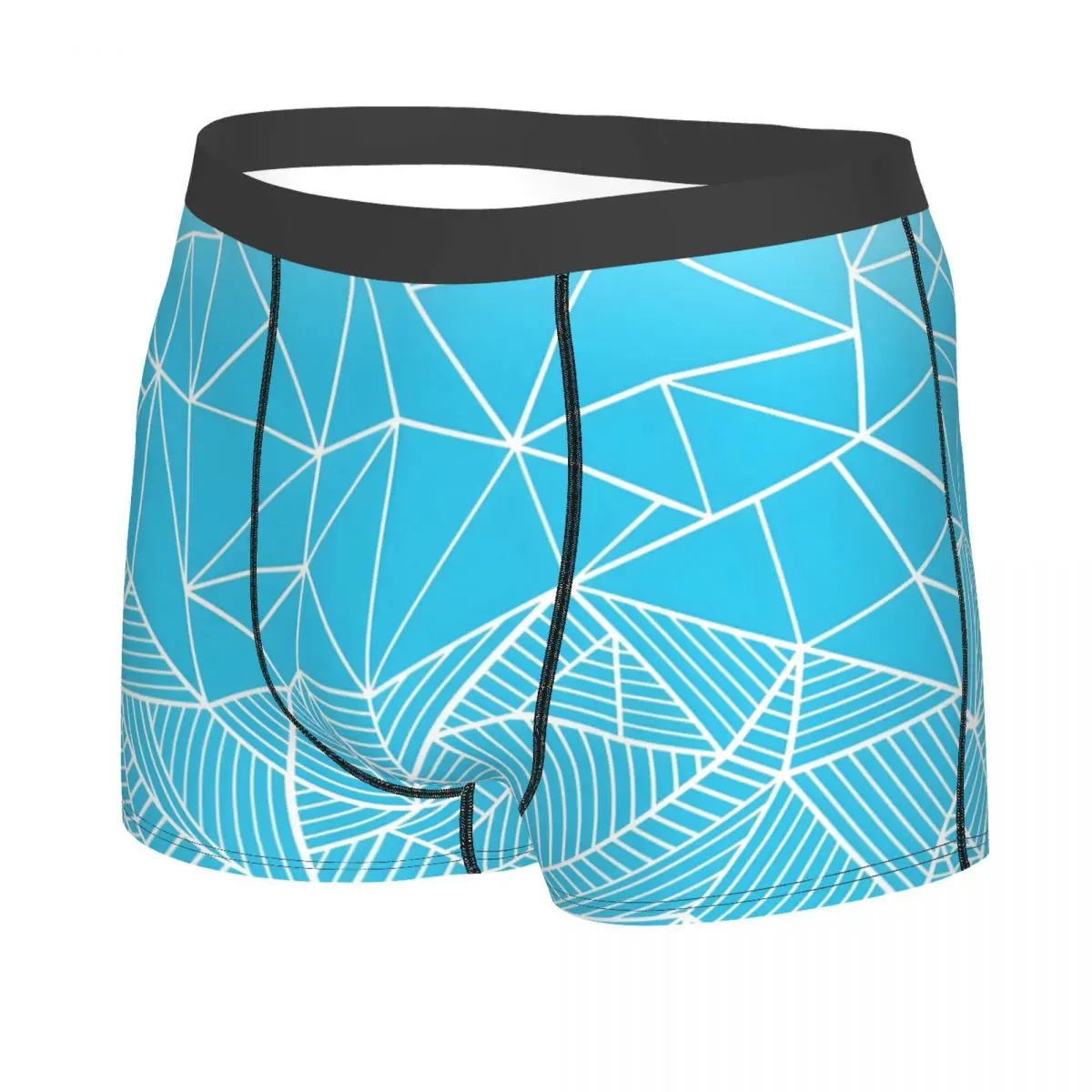 Custom Male Novelty Abstract Line Geometric Half And Half Electric Blue Underwear Boxer Briefs Stretch Shorts Panties Underpants