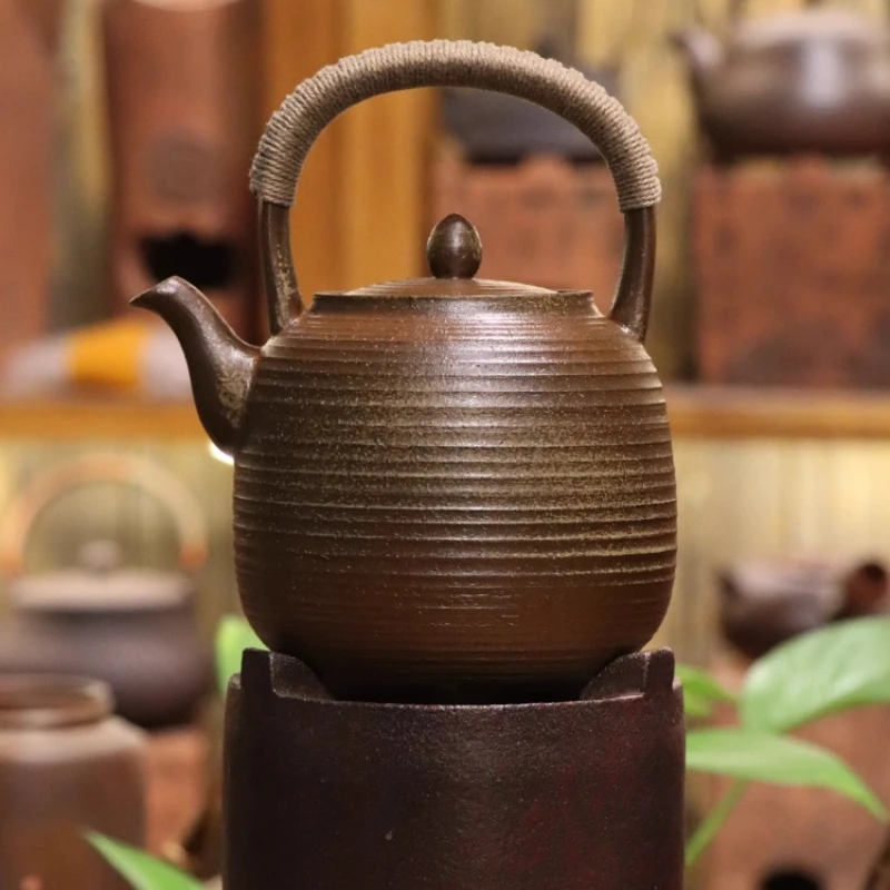 Small Japanese Kyusu Teapot Wood Fired Handled Modern Wellness Tea Kettle Natural Glaze Ceramic Brewing Pot for Tea Lovers