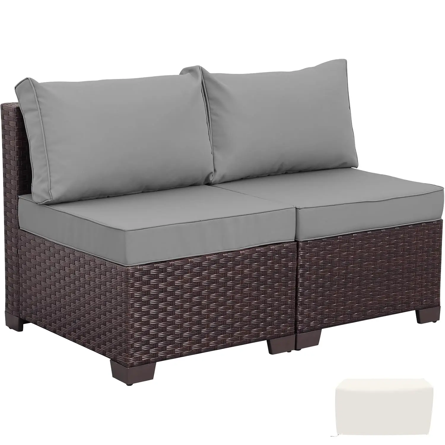 Patio Wicker Chair Set of 2, Outdoor Deep Seating Rattan Sofa with Grey Cushion, Customized