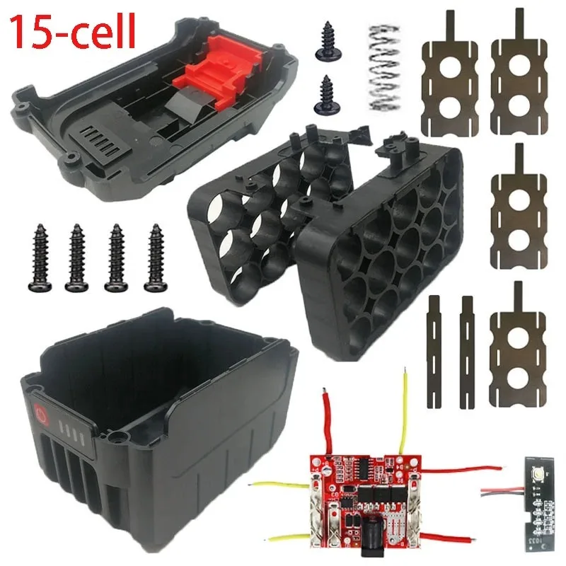 15-cell Battery Plastic Housing with Charge Level for MT Lomvum Zhipu Hongsong Jingmi 18V Lithium-ion Battery PCB Housings