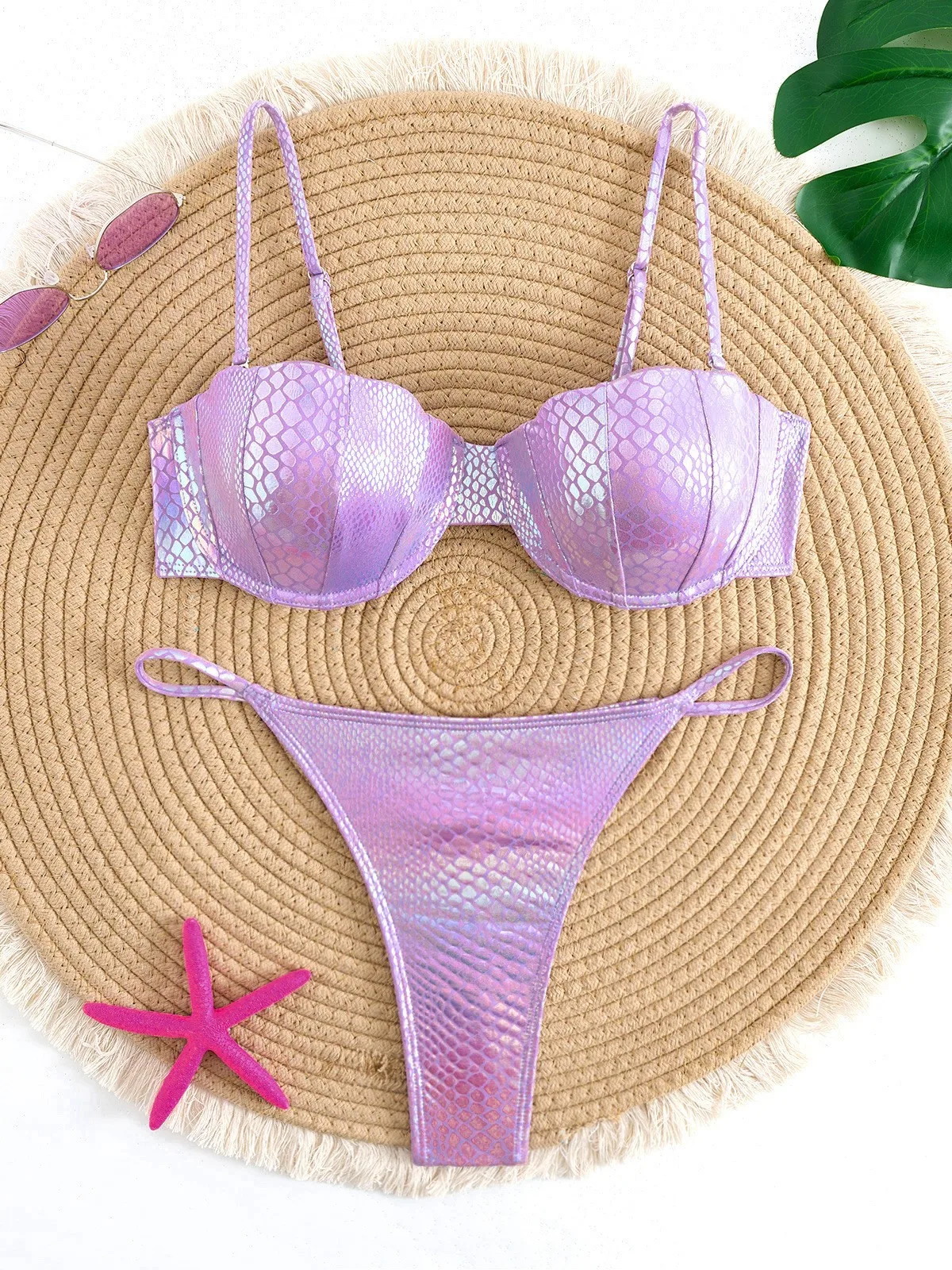 

Змеиная кожа с чашкой бюстгальтера Микро-стринги Бикини Женский купальник Женский купальник Комплект бикини из двух частей Купальный костюм с эффектом пуш-ап для плавания