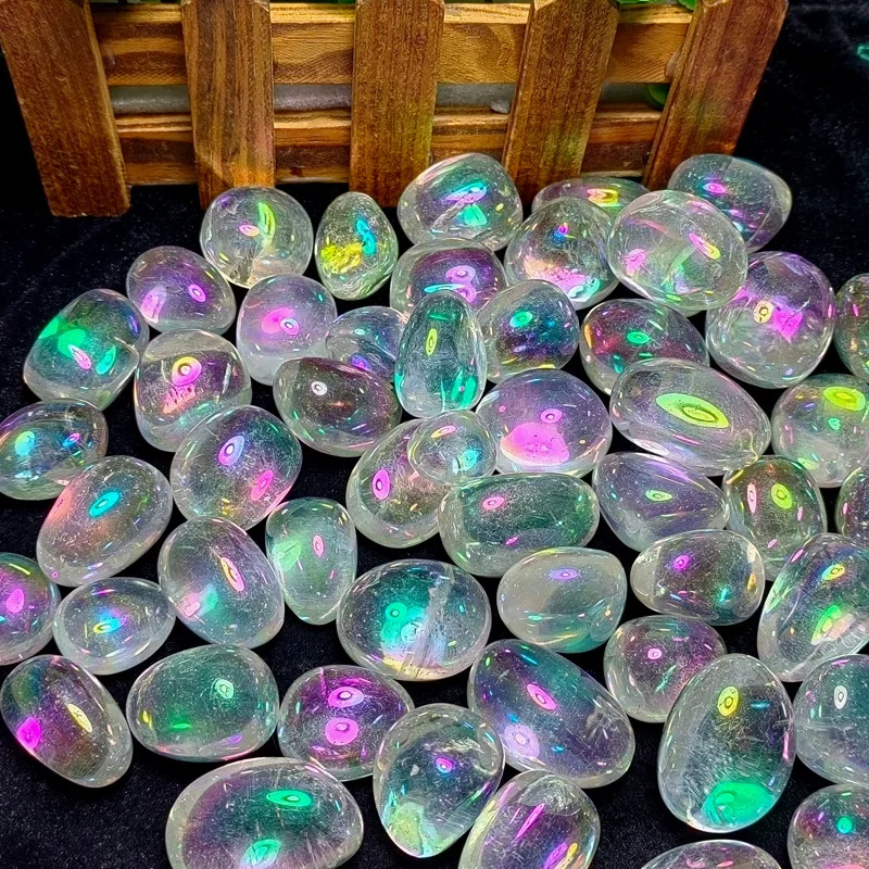 

Aura Clear Quartz Electroplated Glitter Natural Tumbled Crystal Stones Reiki Healing Minerals Gems Home Decor Gift