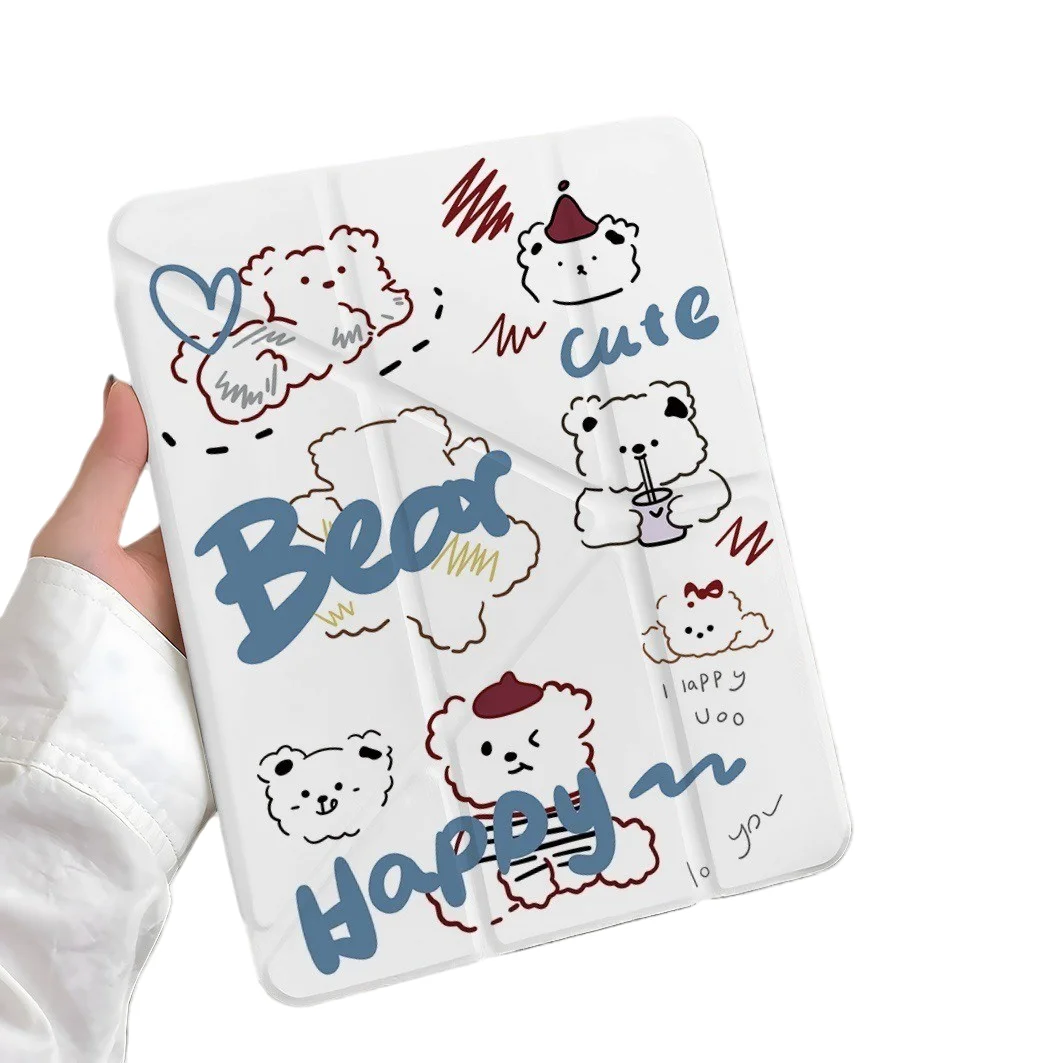 Cute Bear Pen Slot Tablet Case For Mini 7 6 iPad Pro 2024 2022 2021 2020 2019 2018 2017 11 10 9 8 7 6 5 Air7 6 5 4 3 2 1 Cover