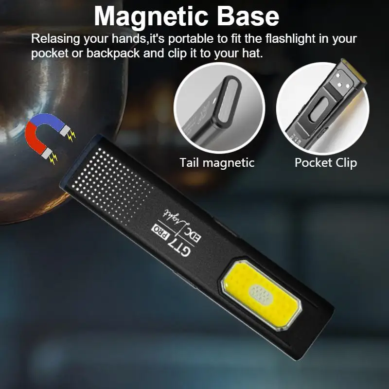 Multifunctional Flashlight With Magnetic Built-in Battery Rechargeable Work Light Clip Emergency Lamp For Outdoor Hiking Camping