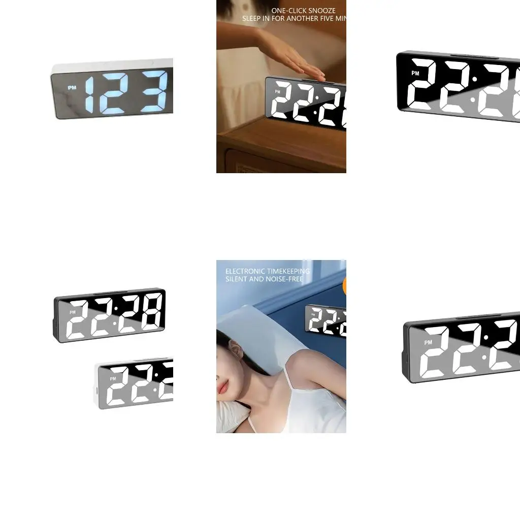  Modern Mirrored Design Electronic Alarm Clock USB Battery Operated LED Display Temperature Sensors Snoozes Function