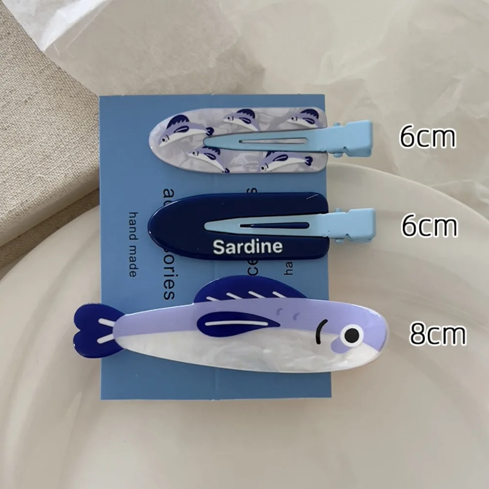 Nouveau mignon dessin animé Sardines pince à cheveux drôle poisson forme acétate matériel frange épingle à cheveux Flyaway pince à cheveux tenue décontracté