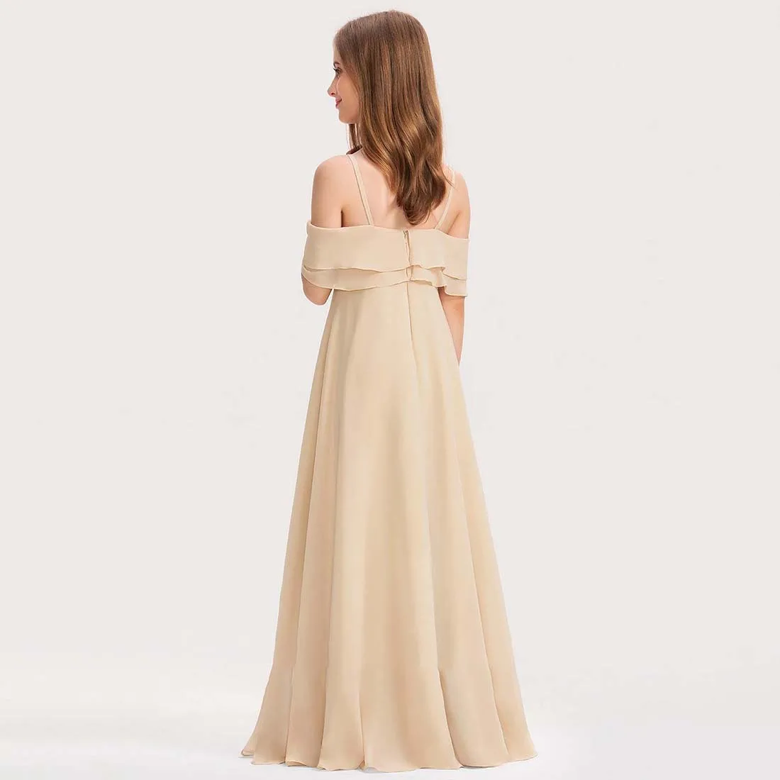 YZYmanualroom Chiffon Junior Bridesmaid Dress With Cascading Ruffles A-line Cold Shoulder Floor-Length 2-15T