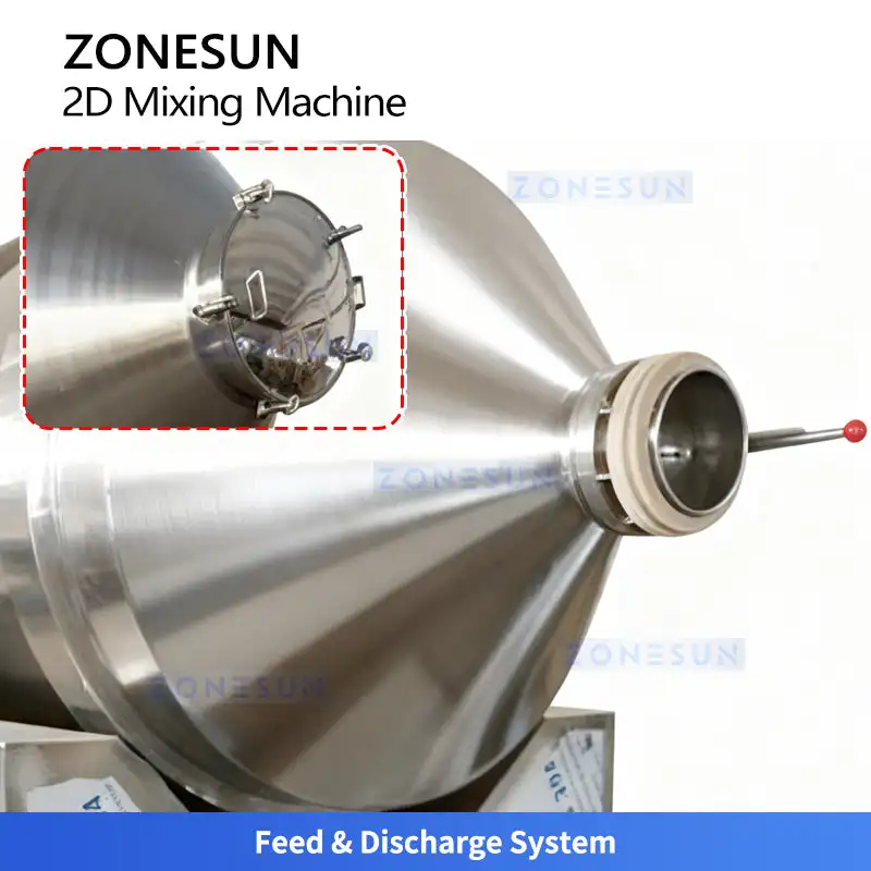 ZONESUN ZS-HM100 2D Mixing Machine 100L Low Consumption Double Cone Chamber Blender For Dry Powder Granule Chemical Food