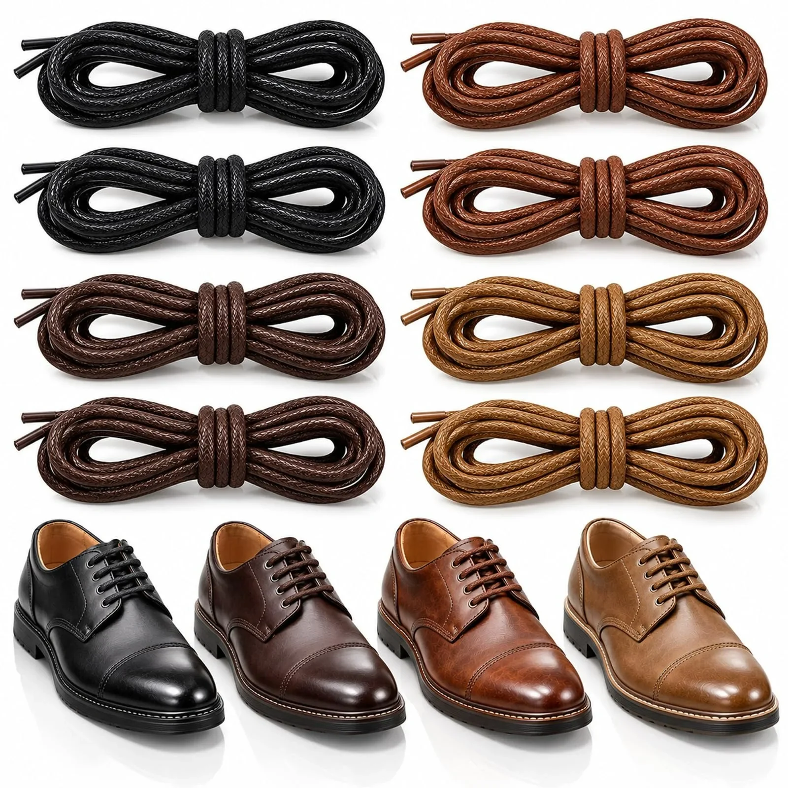 2 Pairs Dress Shoe Laces for Men Replacement Shoe Strings Formal Business Shoes Strings for Men Waxed Shoelace