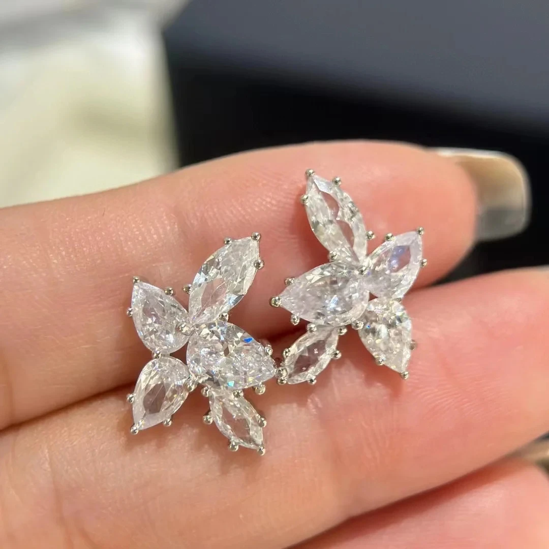 

New 2023 Trend Classic Luxury Jewelry For Women Hot Brand Horse Eye Rhinestone Earrings Pure 925 Sliver Snowflake Sunflower Gift