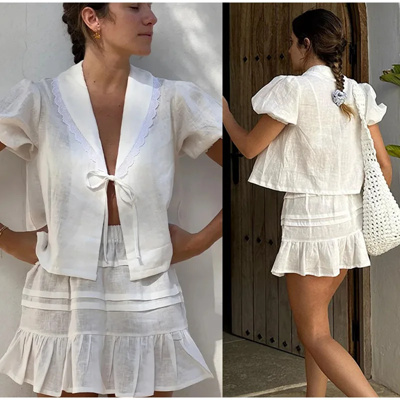 Vestido de vacaciones con Top y falda para mujer, conjunto de dos piezas a juego, elegante, verano, 2024