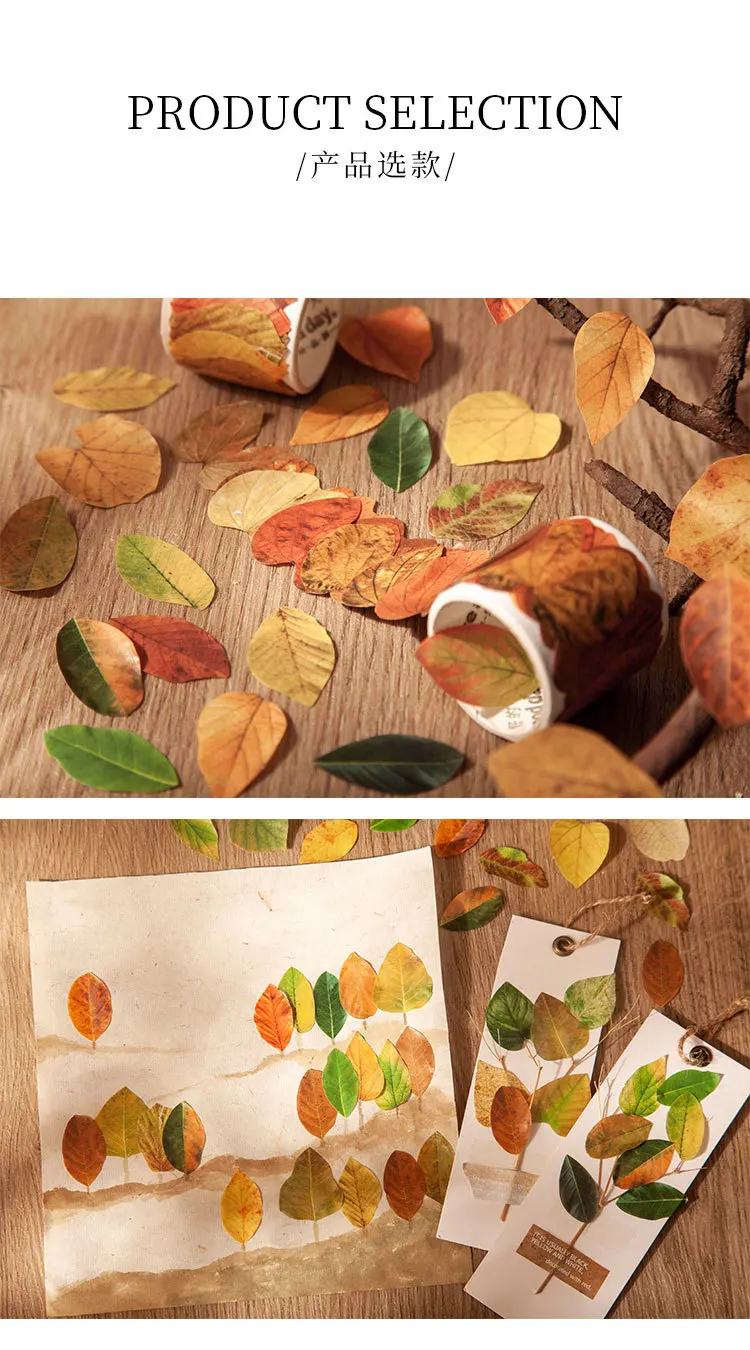 50 Stück gelbe Herbstblätter-Serie, kreative Pflanzenaufkleber für die Handkonto-Dekoration – Detail 10