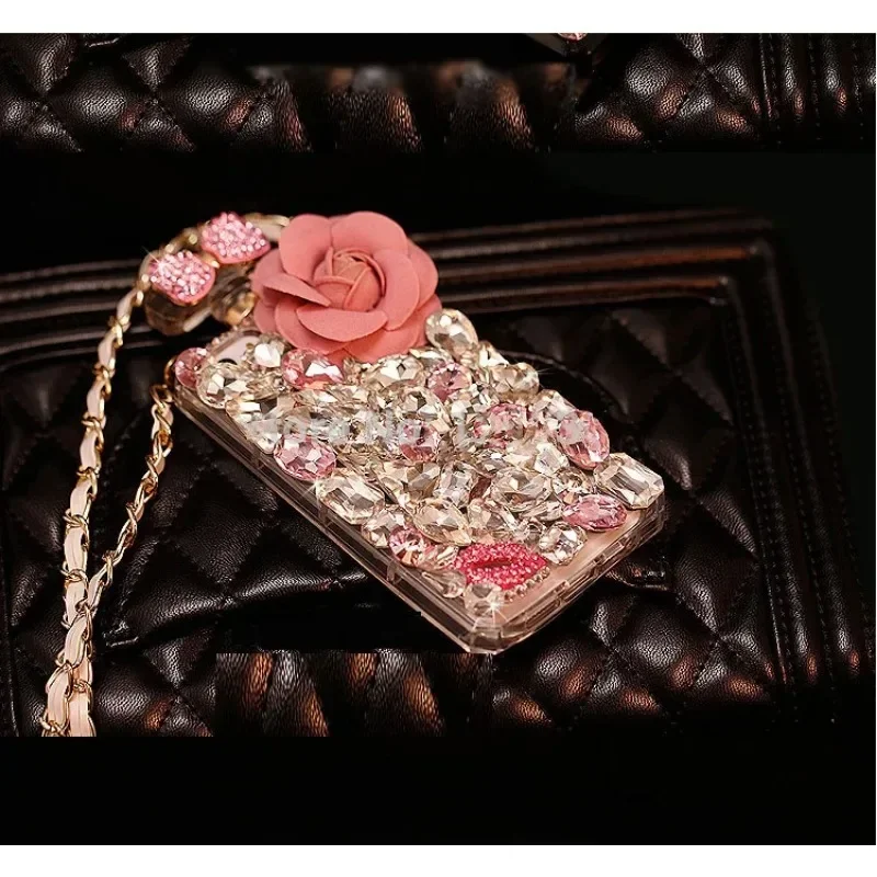 Luxury DIY Colorful Diamond Flower Perfume Bottle with Chain Lanyard Case for Iphone 14 15 13 12 16 Pro MAX XS Max XR X 16Plus