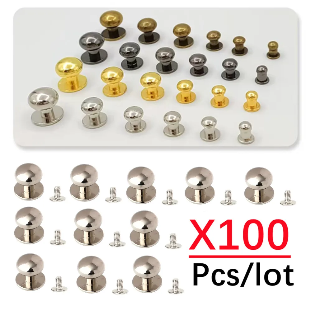 100Pcs 4-12mm Metal Rivets Nails Buckles Round Head Studs Screw Buckle Button Clasp for Belt Bag Clothes DIY Leather Accessories
