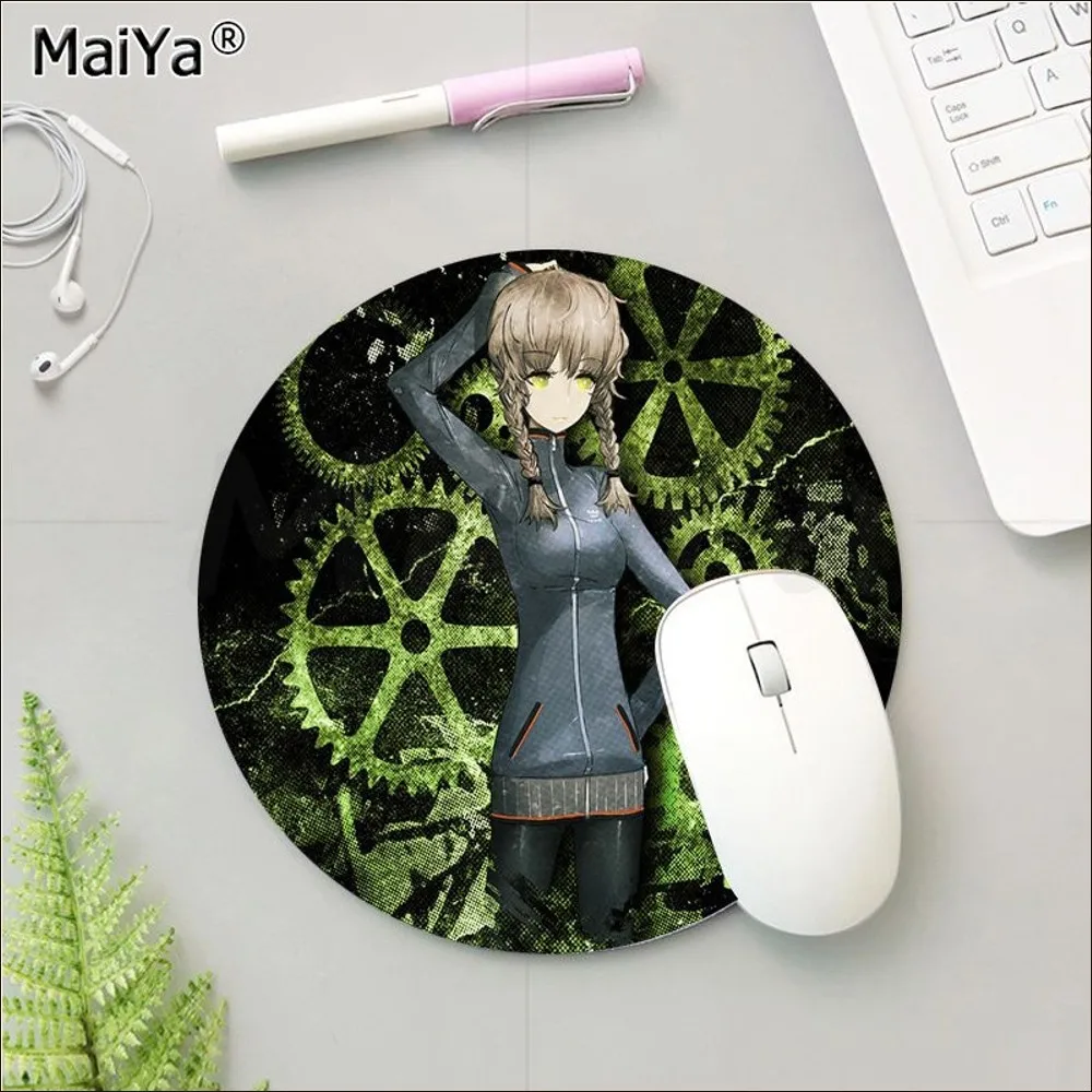 Anime Steins Gate Mousepad Round Custom Skin Desktop Desk Mat Kawaii accessori da gioco studenti che scrivono Pad Mouse Pad per PC