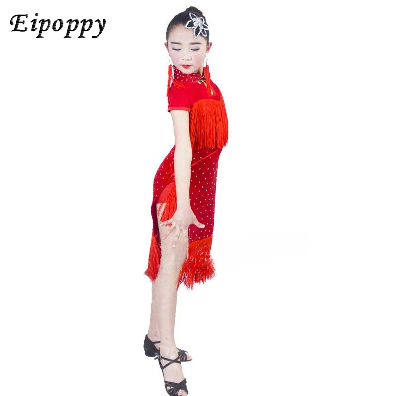 ملابس أداء الرقص اللاتيني للفتيات ، شرابة للأطفال ، طراز شيونغسام ، ملابس منافسة للكبار ، جديدة