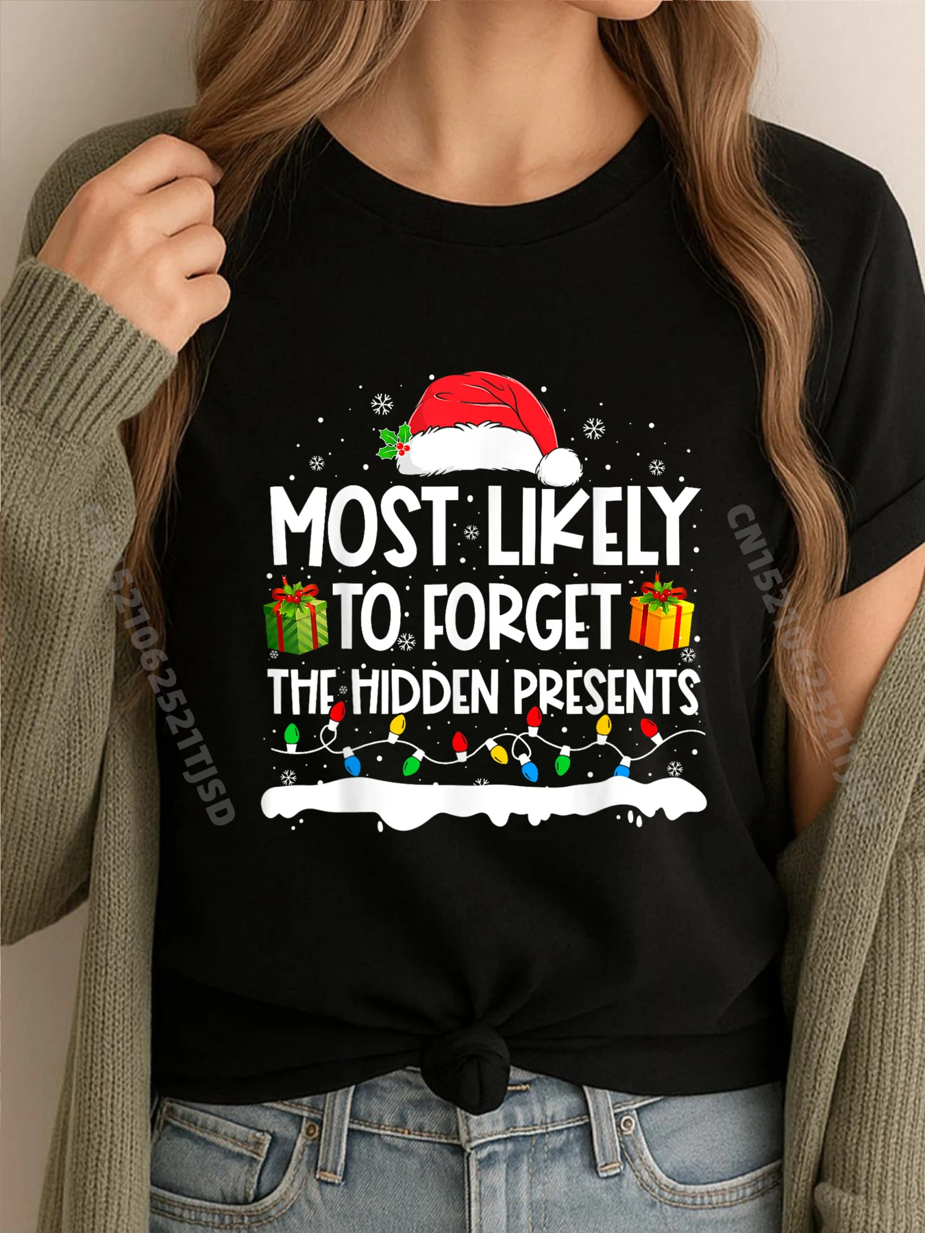 

Самое спокойно забывайте скрытые подарки Рождественская семейная дизайнерская футболка Женская футболка в стиле аниме для женщин