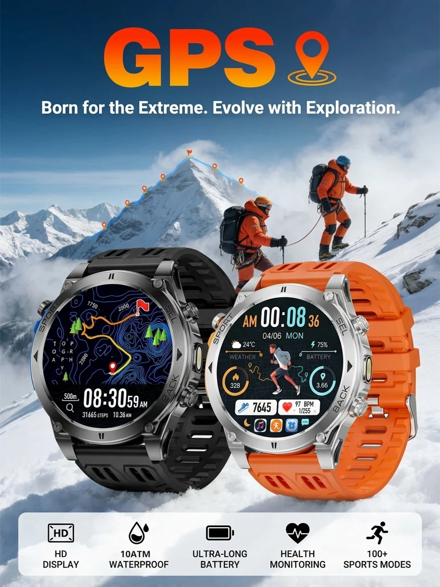 Neue T-RX4 Ultra Outdoor-Sport-Smartwatch mit eingebautem GPS, Kompass, Höhenmesser, Barometer, 10ATM wasserdicht, militärische Smartwatch für Männer.