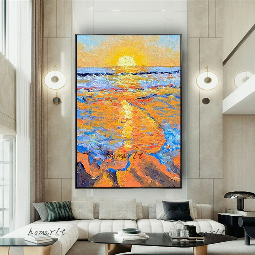 

Real Handmade Oil Painting Abstract Landscape Canvas Poster Sunrise Sunset Beach Scenery Nordic Wall Art Pictures Decor Room