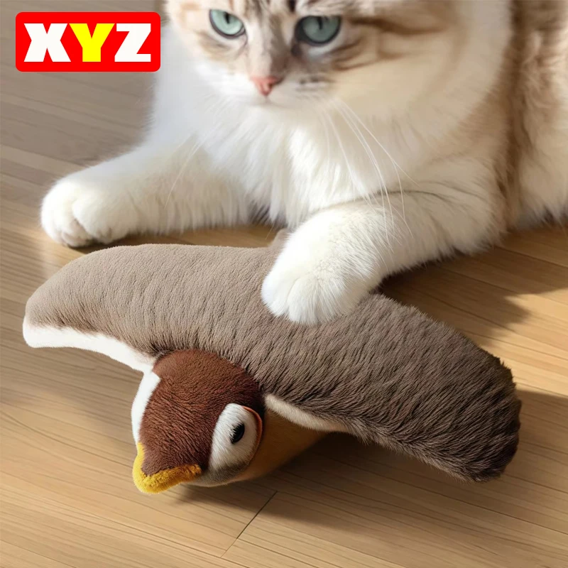 Pássaro voador brinquedo de gato interativo brinquedos de gato recarregável chirping batendo pássaro (sem voando) pode adicionar catnip toque ativado brinquedo de pelúcia