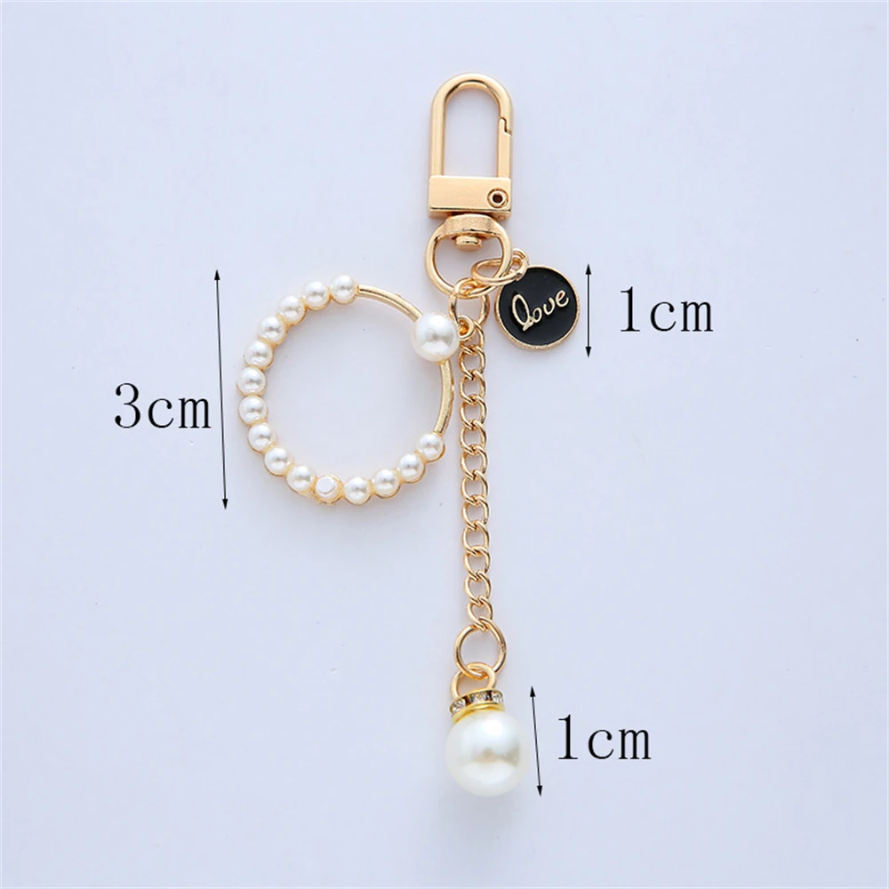 Exquisite Keychain Fashion Pearl Love Flower Keyring Geometric Key Chain Trendy Bag Pendant Charms For Women Gifts Accessories