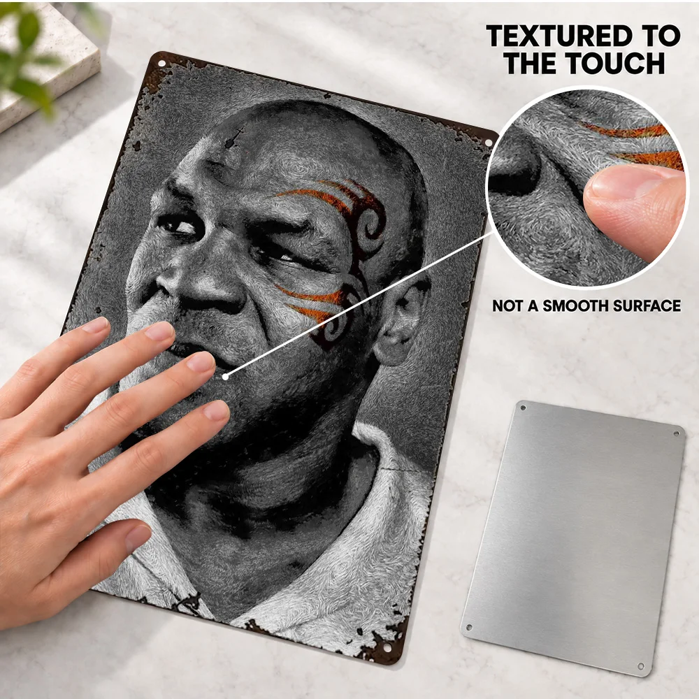 Mike Tyson Face Tattoo Aluminum Poster Customized Metal Sign Closeup Graphic Wall Art For Training Room Boxing Enthusiast Gift