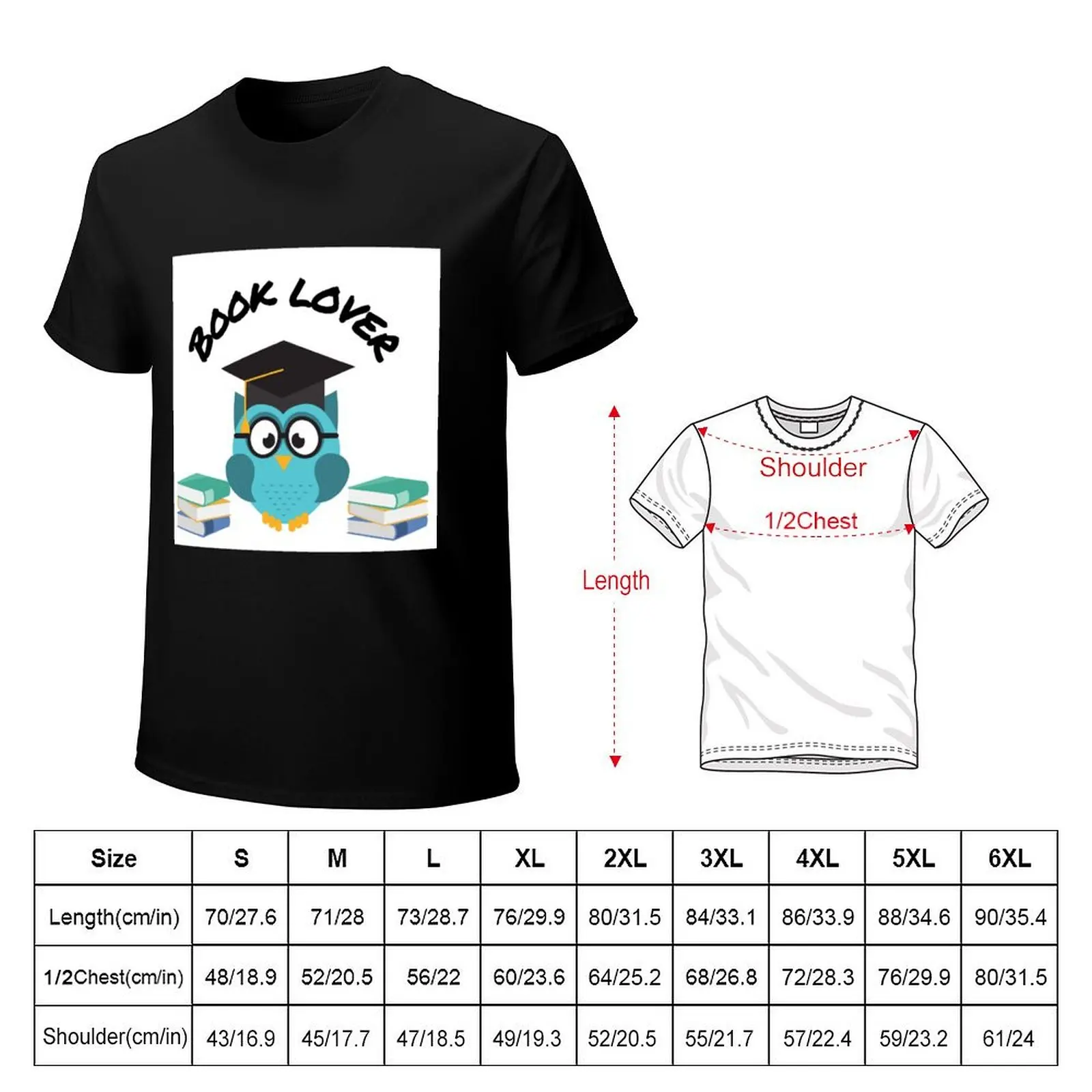 Owl Book Lover on White Background T-Shirt t shirts cotton 100% T-Shirt