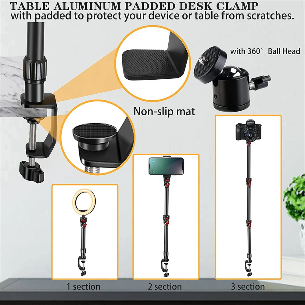 New Articulated Arm for Gopro Camera Camcorder Tablet Desk Bracket Smartphone Overhead Stand Flexible Mount Filming Mic Light