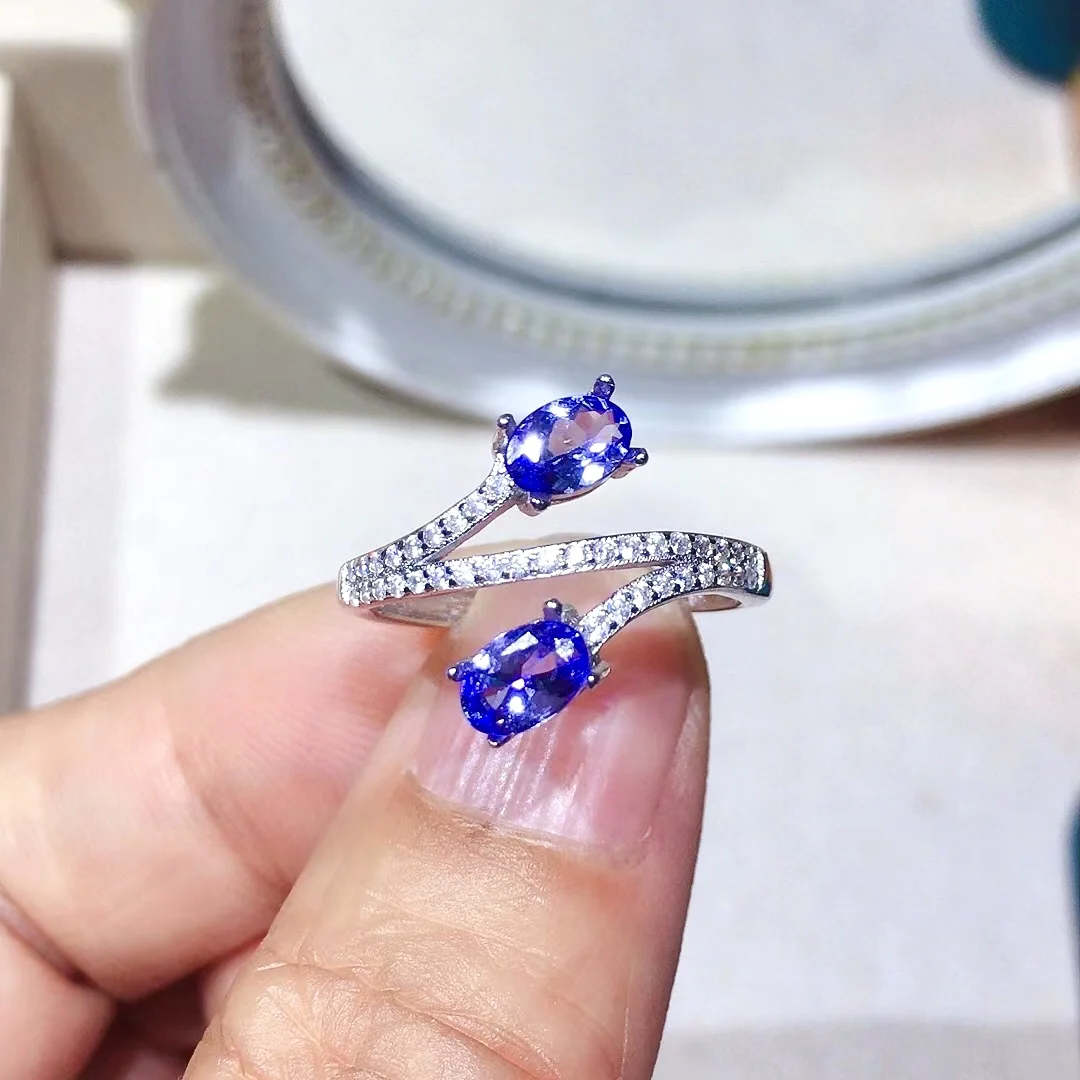 

Fashion Sterling Silver Tanzanite Ring 18K Gold Plating Total 1ct 4mm*6mm Natural Tanzanite 925 Silver Ring for Daily Wear