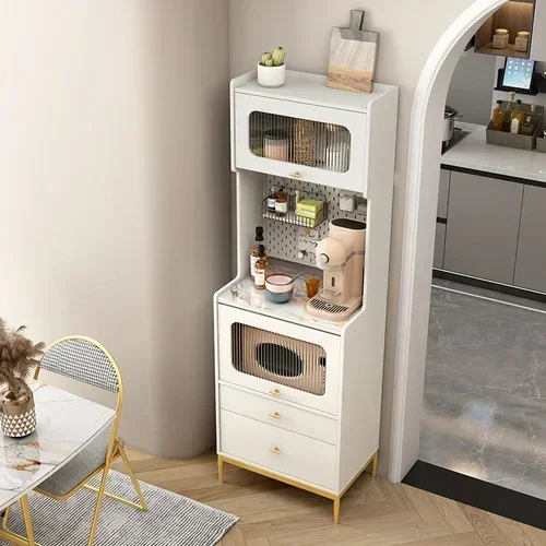 Cream White Sideboard Cabinet Wall-Mounted Coffee Machine Simple Kitchen Microwave Storage Cabinet