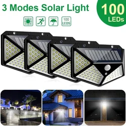 Lámpara Solar de pared impermeable con Sensor de movimiento, luz de seguridad con 3 modos PIR, ahorro de energía, para exteriores, jardín y patio, 100 LED