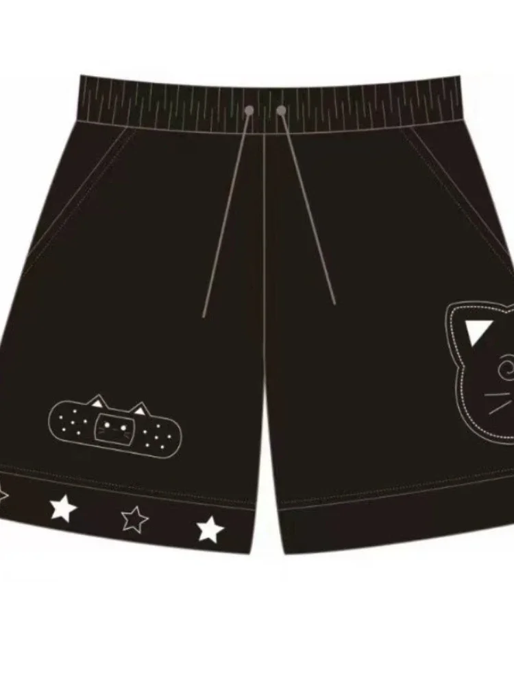 HOUZHOU Pantaloncini da donna Kawaii in stile giapponese Pantaloni corti con ricamo gatto anime carino Pantaloncini a gamba larga per ragazza dolce