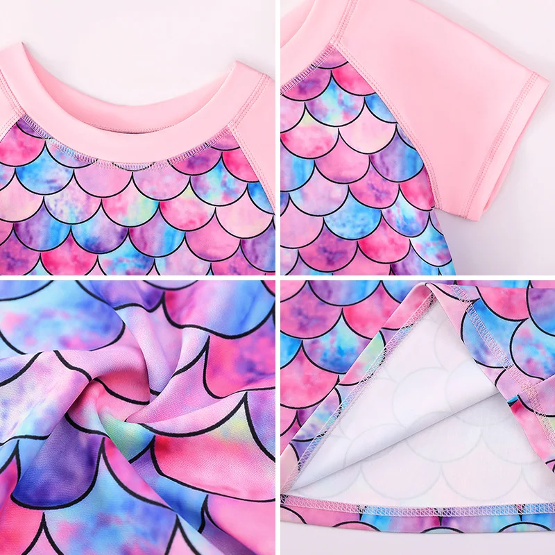 Children's Split Swimsuit Mermaid Swimsuit Boys Girls Two-piece Swimsuit Beach Children's Swim Wear Polyester Cute Round Neck