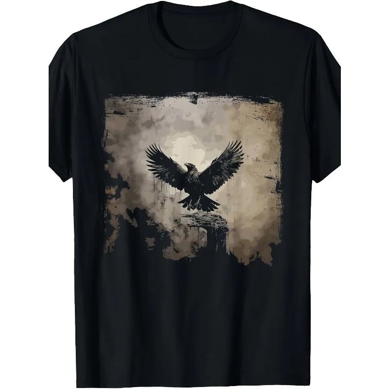 Gothic Garbage Rock Mysterious Hidden Viking Raven T-shirt Men's Casual Alternative Aesthetic Shirt Y2K Gothic Dark T-shirt