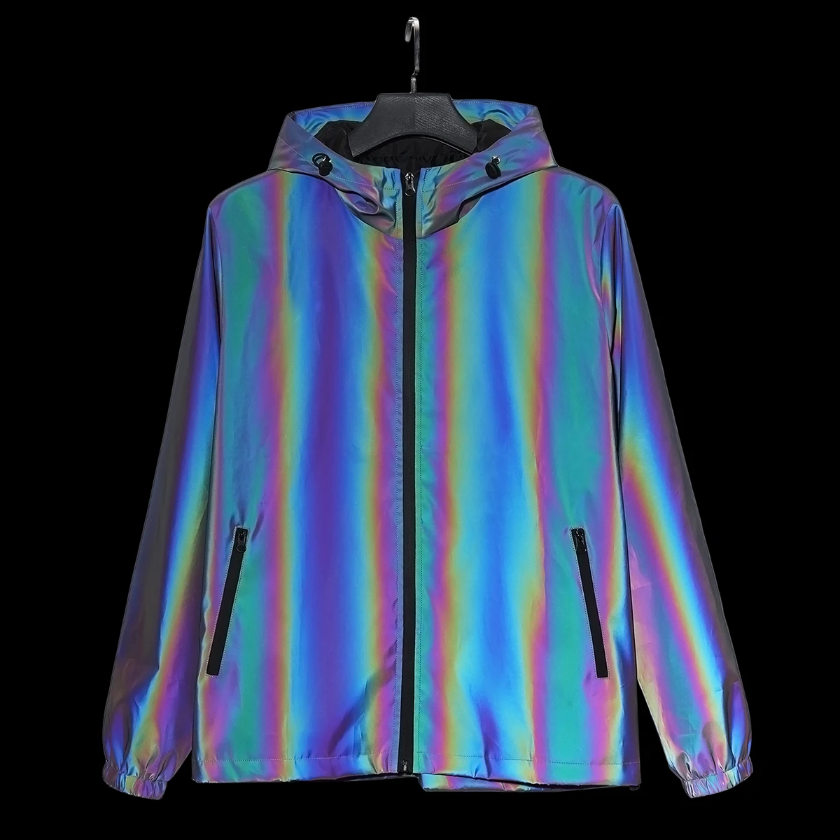

Красочная градиентная мужская ночная светоотражающая куртка ветрозащитная с капюшоном уличная беговая езда на велосипеде светящиеся безопасные пальто уличная одежда в стиле хип-хоп