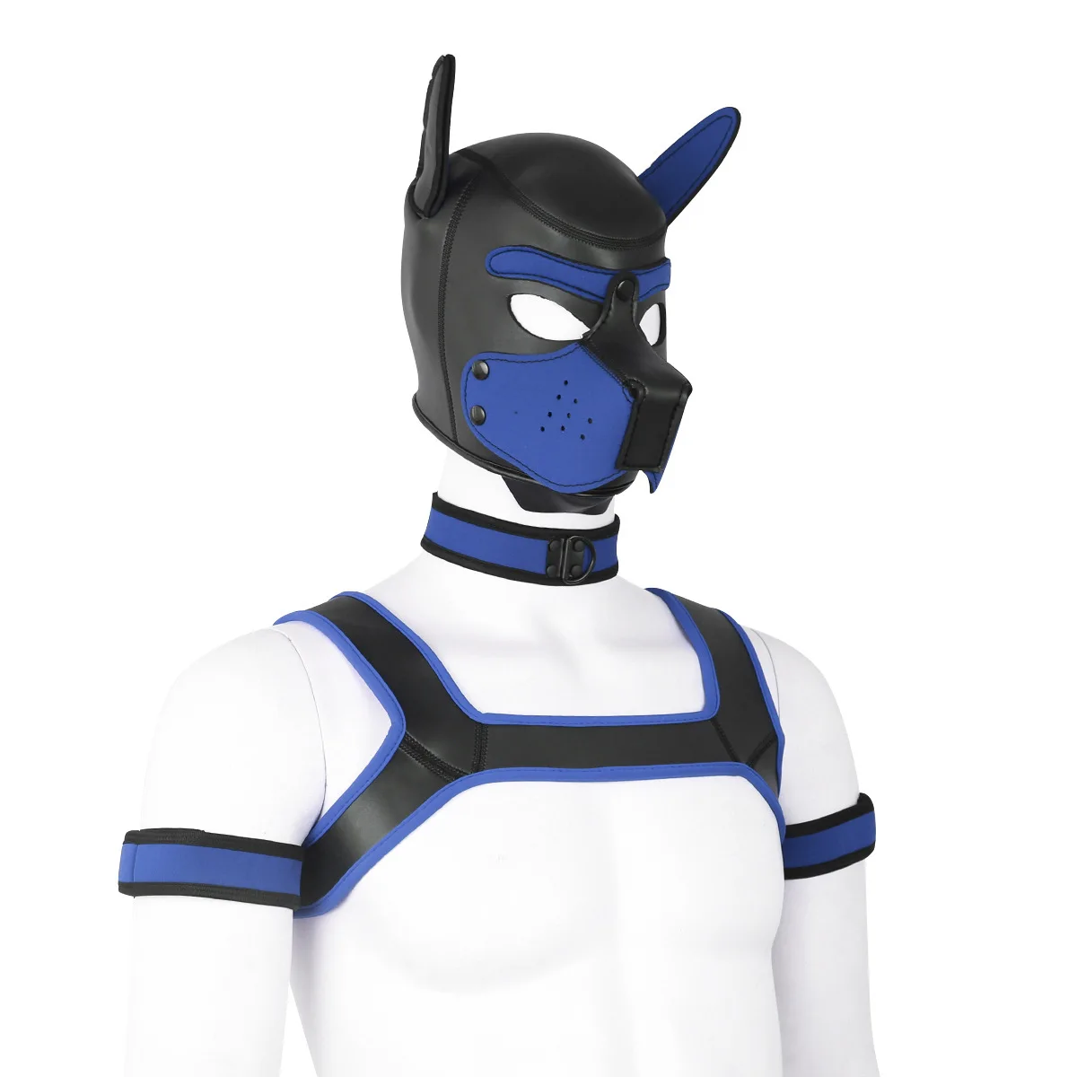 XL Large Size Puppy Cosplay Neoprene Fetish Hood Mask Kit with Chest Strap Collar Armband Sex Costumes for Bdsm Slave Role Play