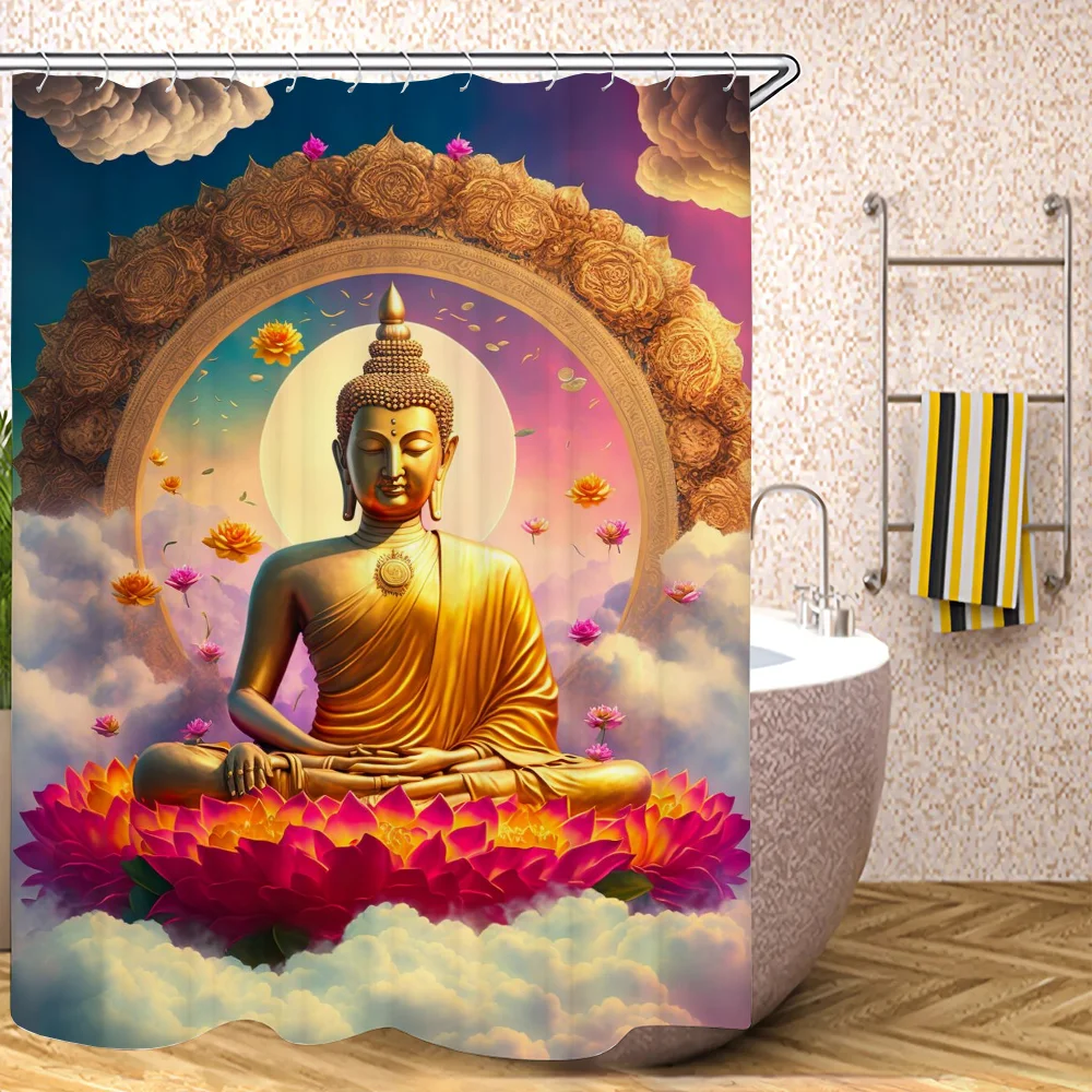 Indian Buddha shower Curtains For Bathroom showers Folding Partition Bath European Curtain Accessories Bedrooms Waterproof Set