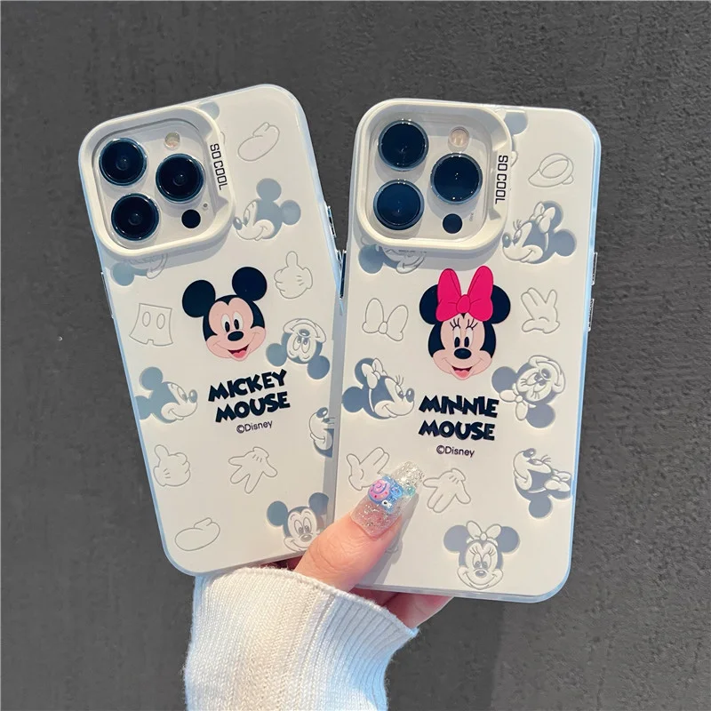 Disney Mickey Minnie Mouse individuality Cute Phone Case For iPhone 14 12 13 11 15 Pro Max XR XS X 7 8 PlusShockproof Back Cover