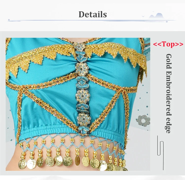 Frauen Bauchtanz Halloween Performance Kostüme Hosenanzug Aladdin Jasmin Prinzessin Dress Up Party Kleidung Tanzen Outfit – Detail 4