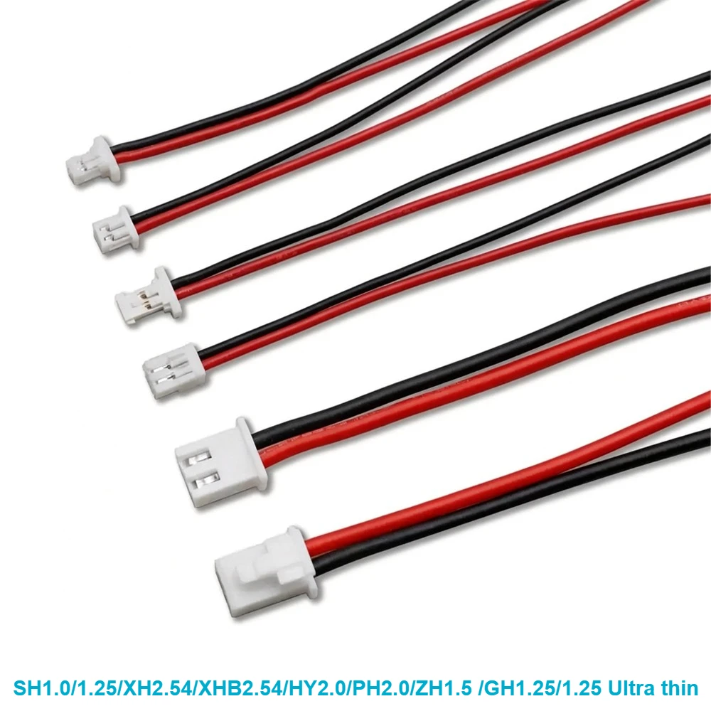 100PCS1.25/SH1.0/XHB/HY/PH/ZH1.5 1.25 Ultra-thin 2P Single Head High-temperature Resistant Terminal Silicone Wire 10/20CM