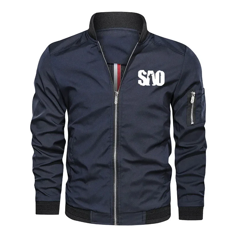 Männer lässig übergroße Reiß verschluss jacke Sao Schwert Kunst Online-Logo drucken neue Bomber jacke Outdoor-Sport wind dichte Baseball jacke