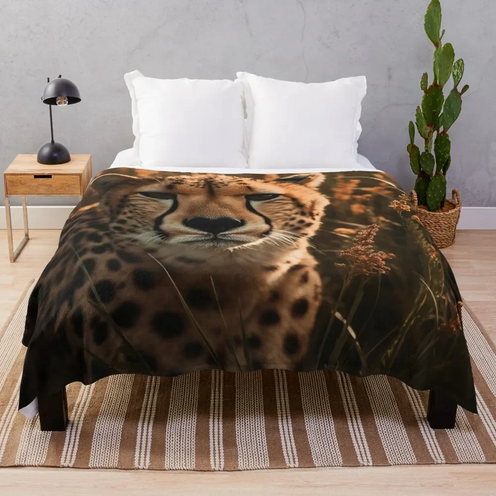 

Face of Cheetah Throw Blanket Bed Blankets For Bed For Sofa Thin Decoratives Blankets