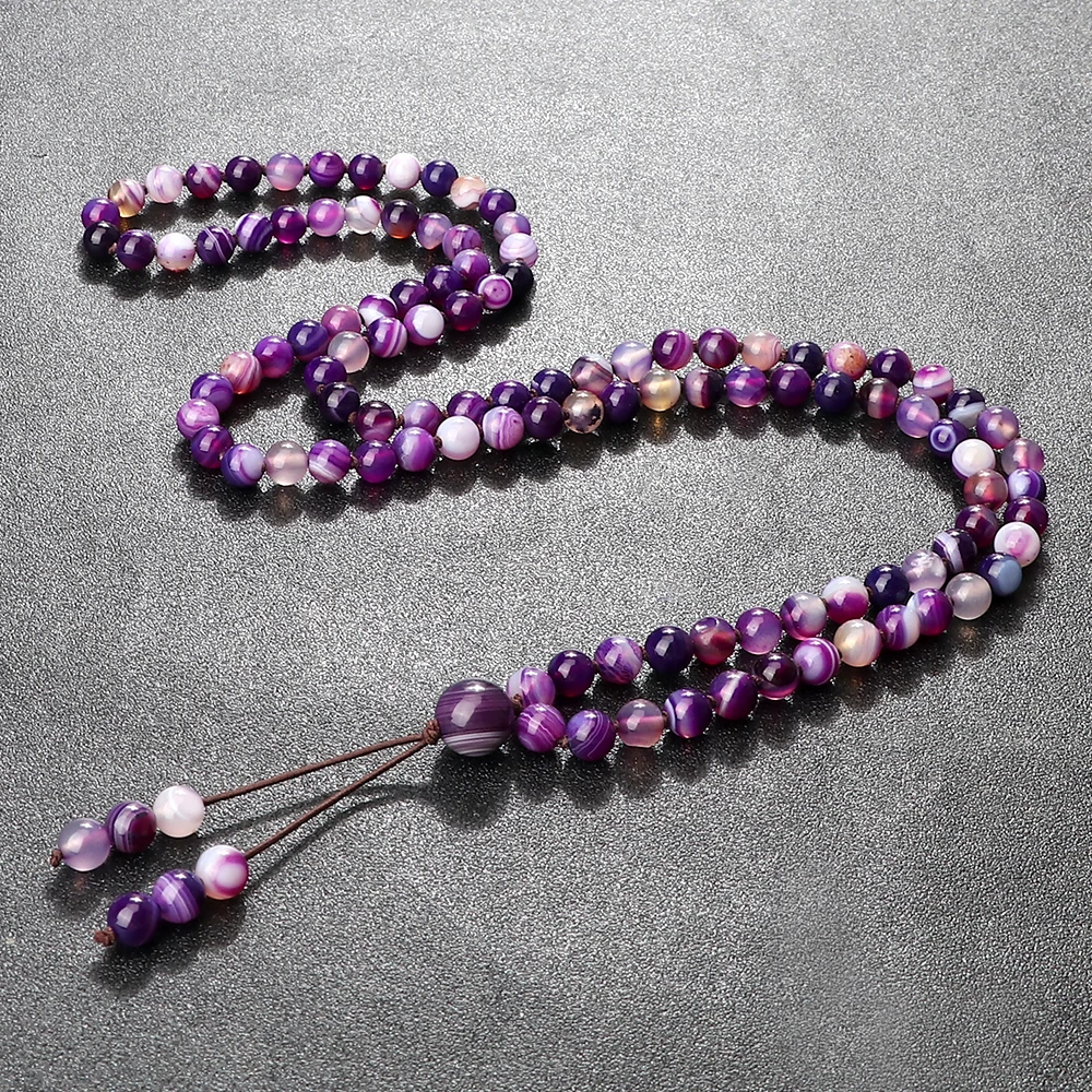 108 Beads Necklaces Lucky Purple Agates Stone Wrap Prayer Bracelets Women Men Fashion Rosary Yoga Meditation Energy Jewelry Gift