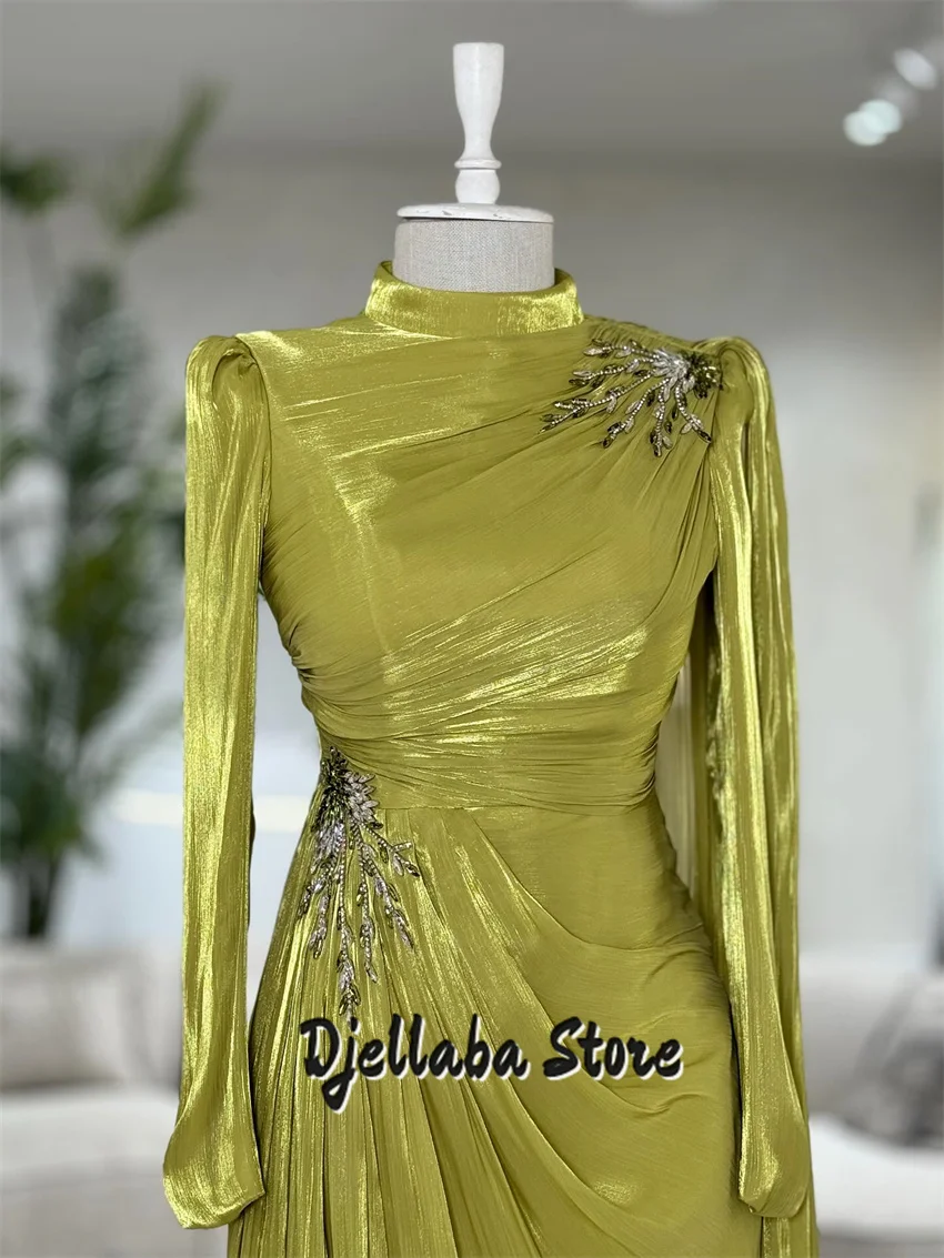 ألف خط لامعة الأخضر الطية كريستال طويل المرأة حفلة موسيقية فساتين رسمية للنساء فستان سهرة فساتين س الرقبة طويلة مخصصة