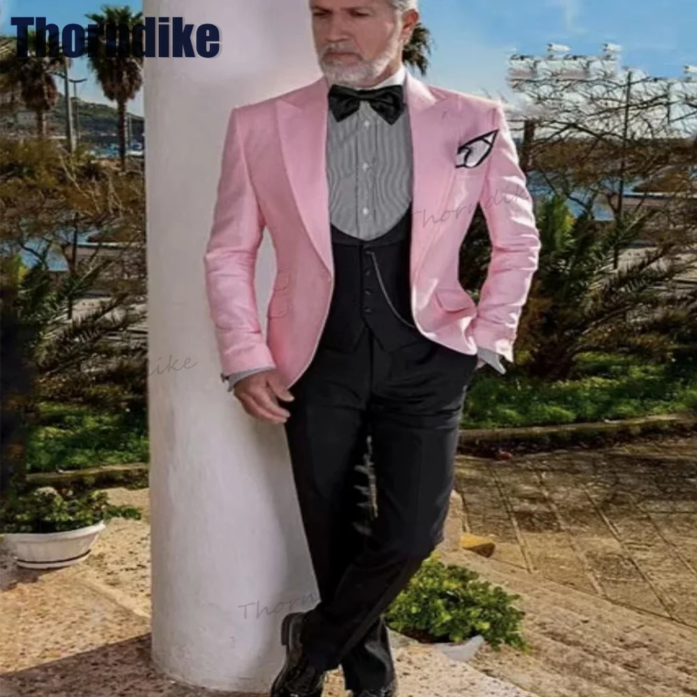 Thorndike-2022 신상품 화이트 이탈리아 정장 남성용 피크 옷깃 웨딩 남성 정장, 신랑 턱시도 3 피스 (자켓 + 바지 + 조끼)